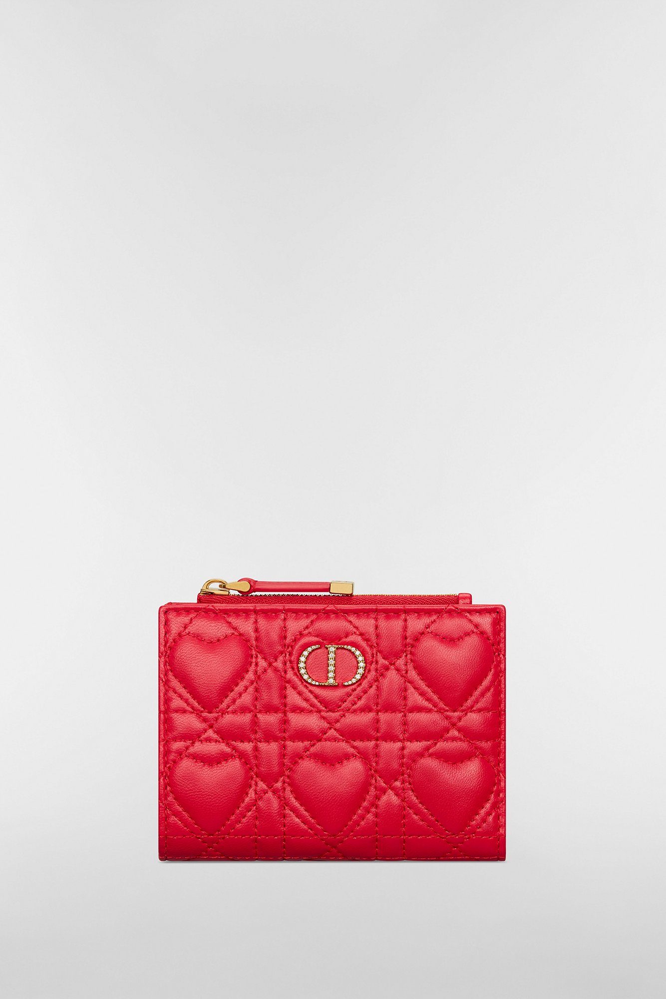 Dior Caro Dahlia Wallet Monsignore Red Cannage Lambskin with Heart