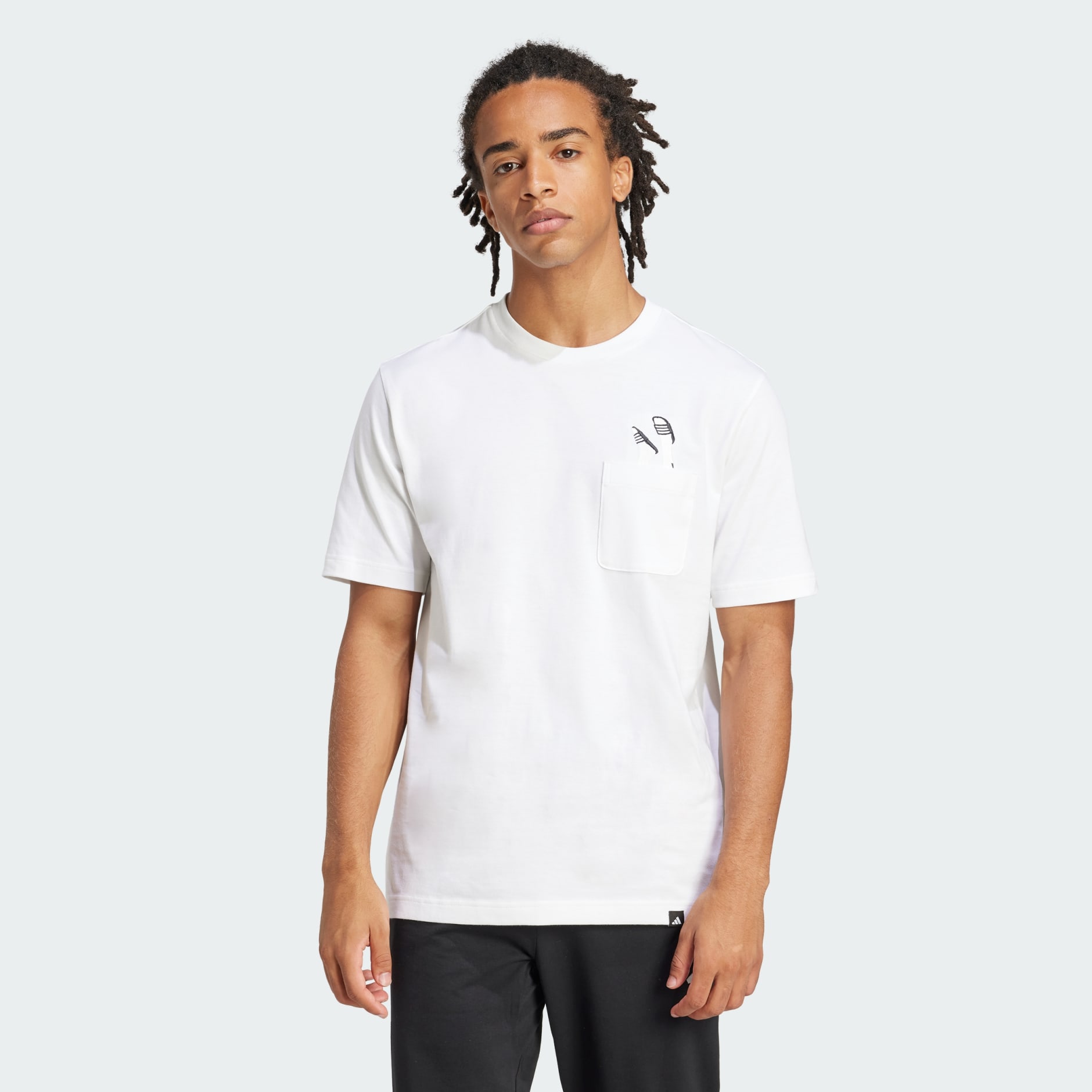 Clothing - Lounge Slides Graphic Pocket Tee - White | adidas Oman
