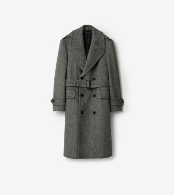 ロング ヘリンボーンウール トレンチコート (コールグレー／ライト