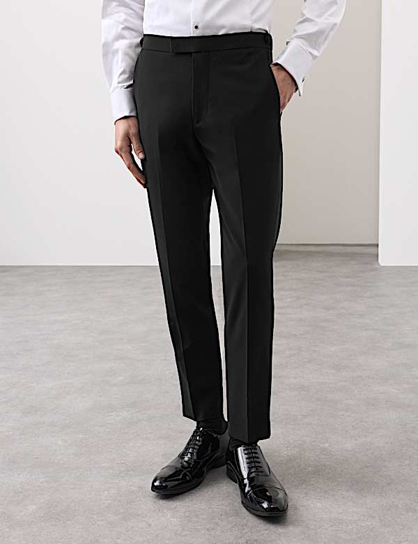 Tailored Fit Wool Blend Tuxedo Trousers | BLACK | Suit Trousers