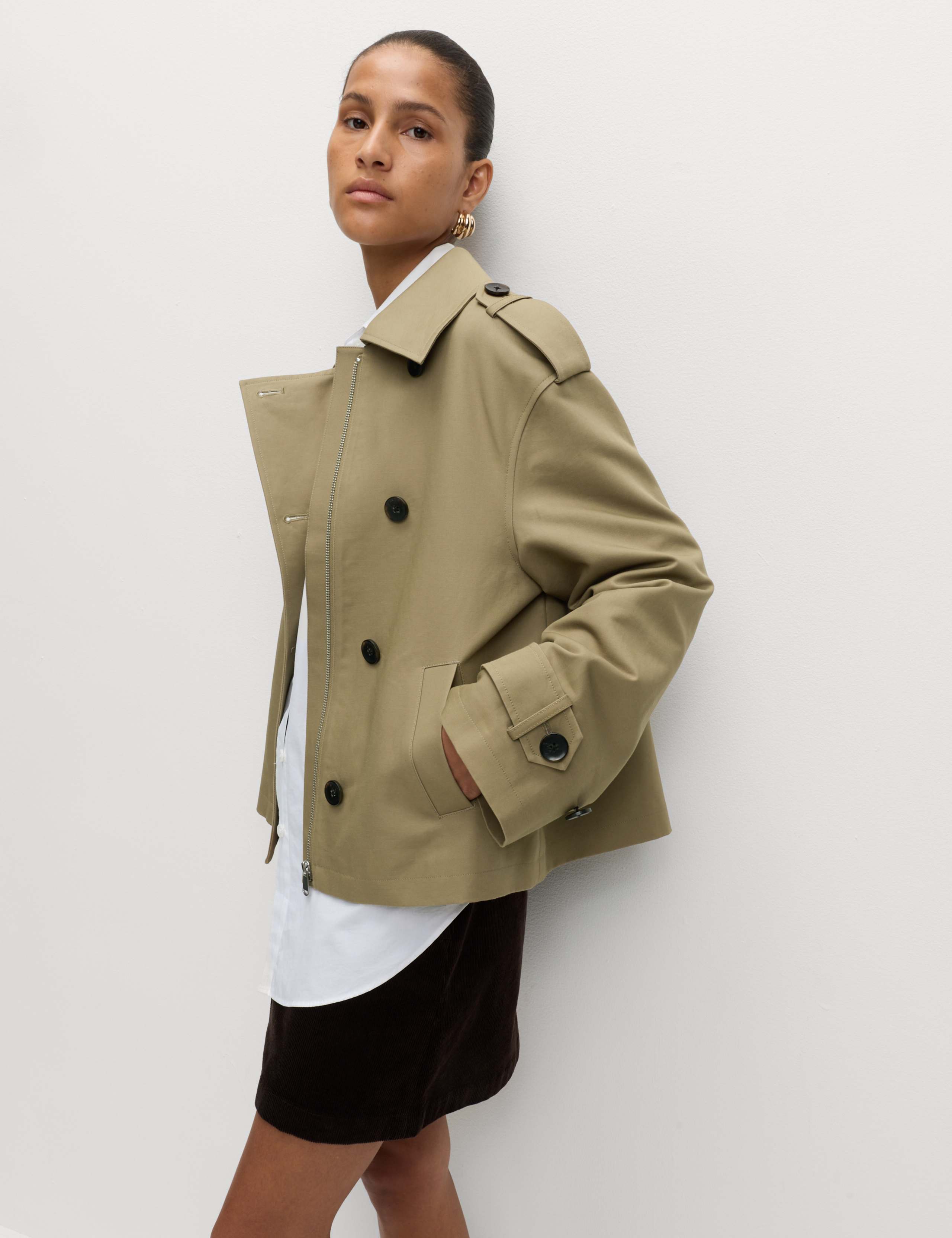 Cotton Rich Asymmetric Short Trench Coat | M&S | M&S