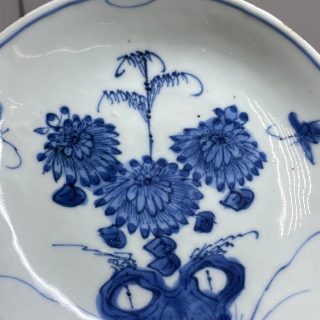 中国明時代 古染付上手陰刻草花図七寸皿直径21.5㎝トヒト東な8-0110