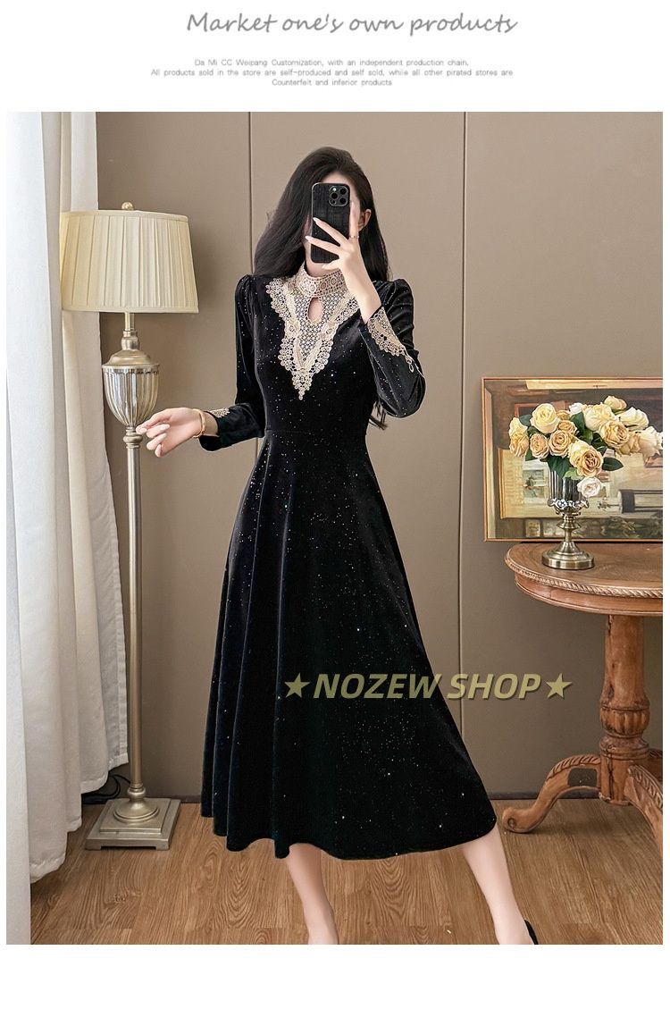 パーティードレス ベロアドレスベロアワンピース 結婚式 レース