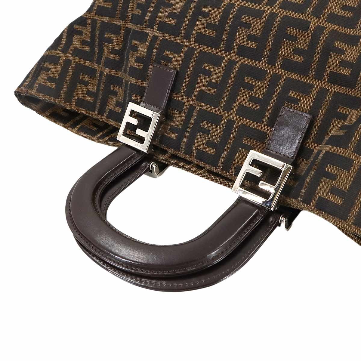 新品同様 フェンディ FENDI ズッカ ハンド バッグ キャンバス レザー