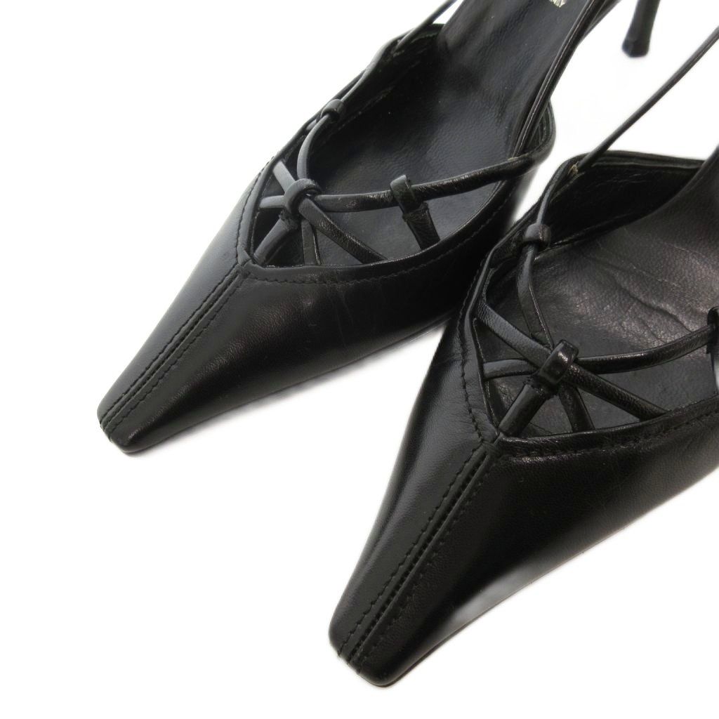 極美品PRADA プラダ エナメル ロゴプレート スクエアトゥ ヒール