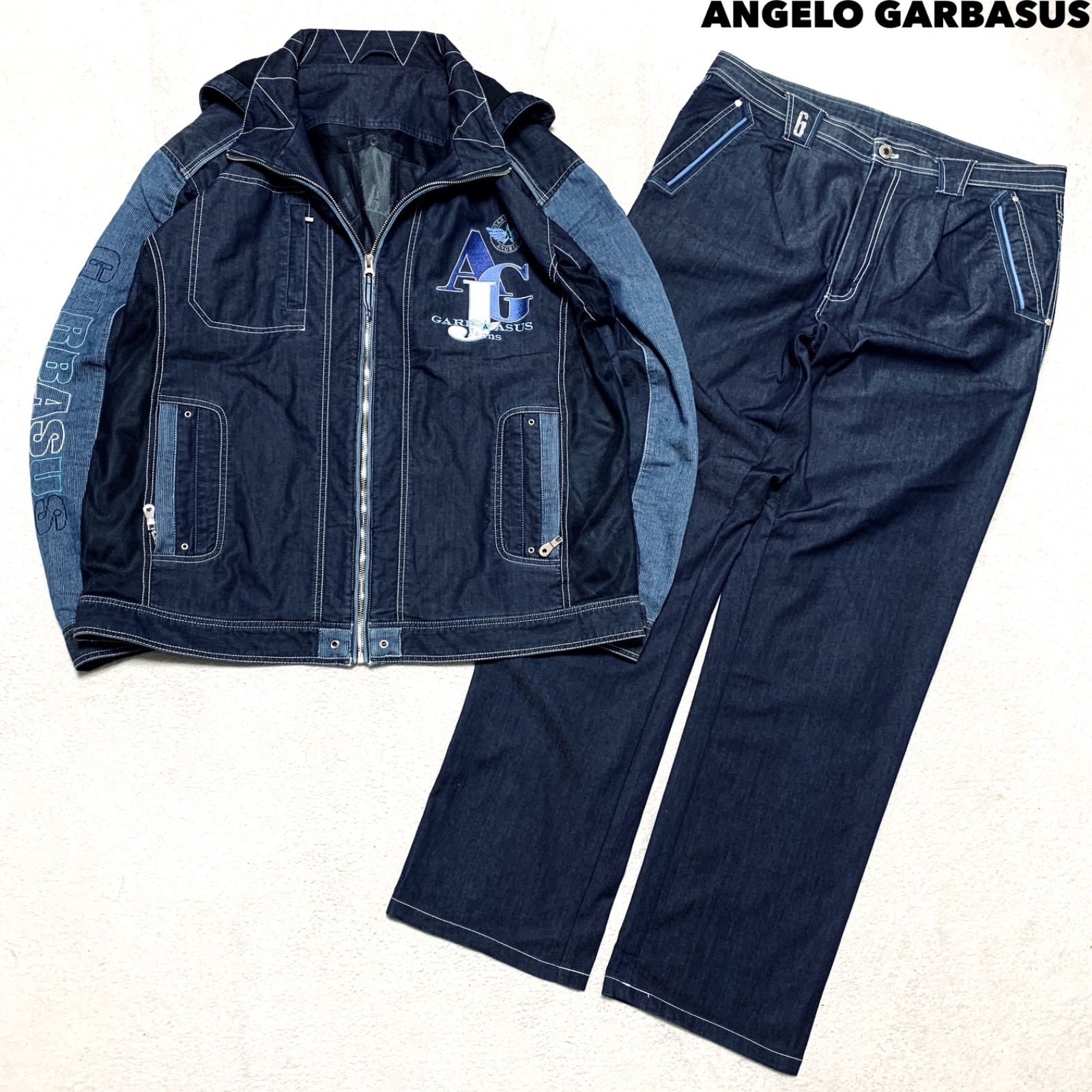 ANGELO GARBASUS セットアップスーツ デニム調 ジップアップジャケット