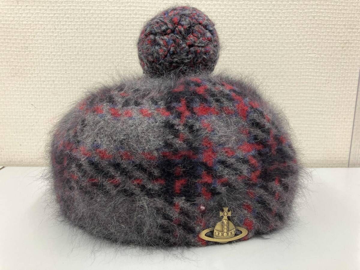 VIVIENNE WESTWOOD／ポンポン付きニット帽／チェック柄／ベレー