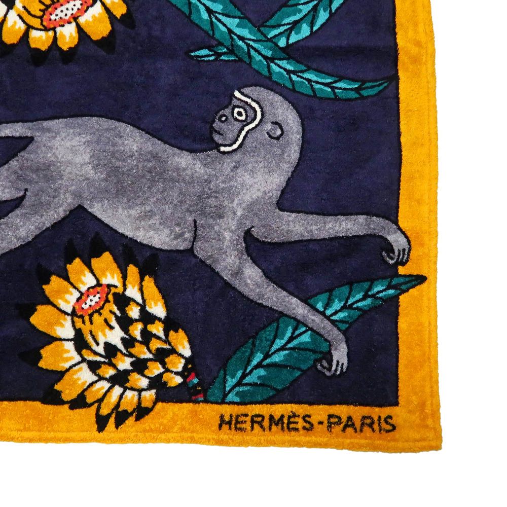 名東】エルメス ビーチタオル 大判 レオパード モンキー 豹 猿 マルチ