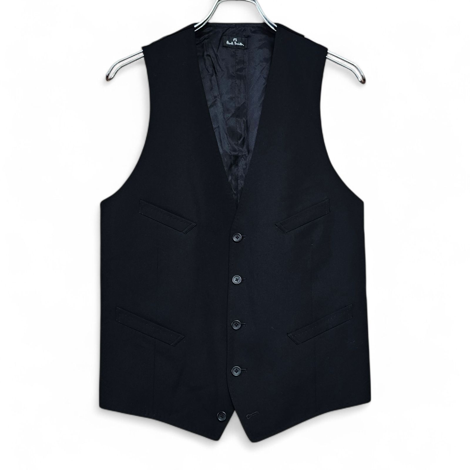 Paul Smith ポールスミス ブラック ジレ ベスト 前身ウール100% 後身