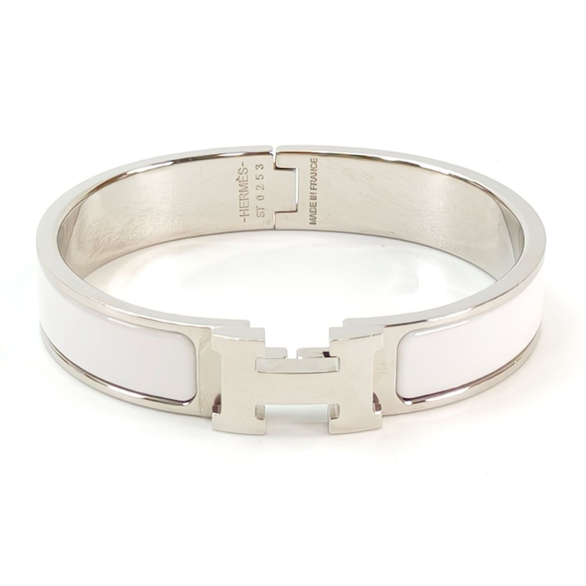 HERMES エルメス クリックH ブレスレット バングル シルバー×ホワイト