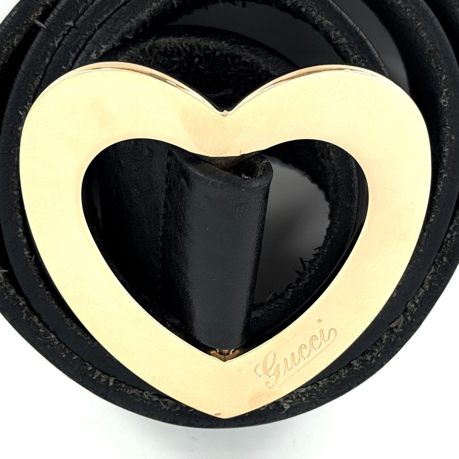GUCCI グッチ】ハートバックル レザーベルト ブラック - メルカリ