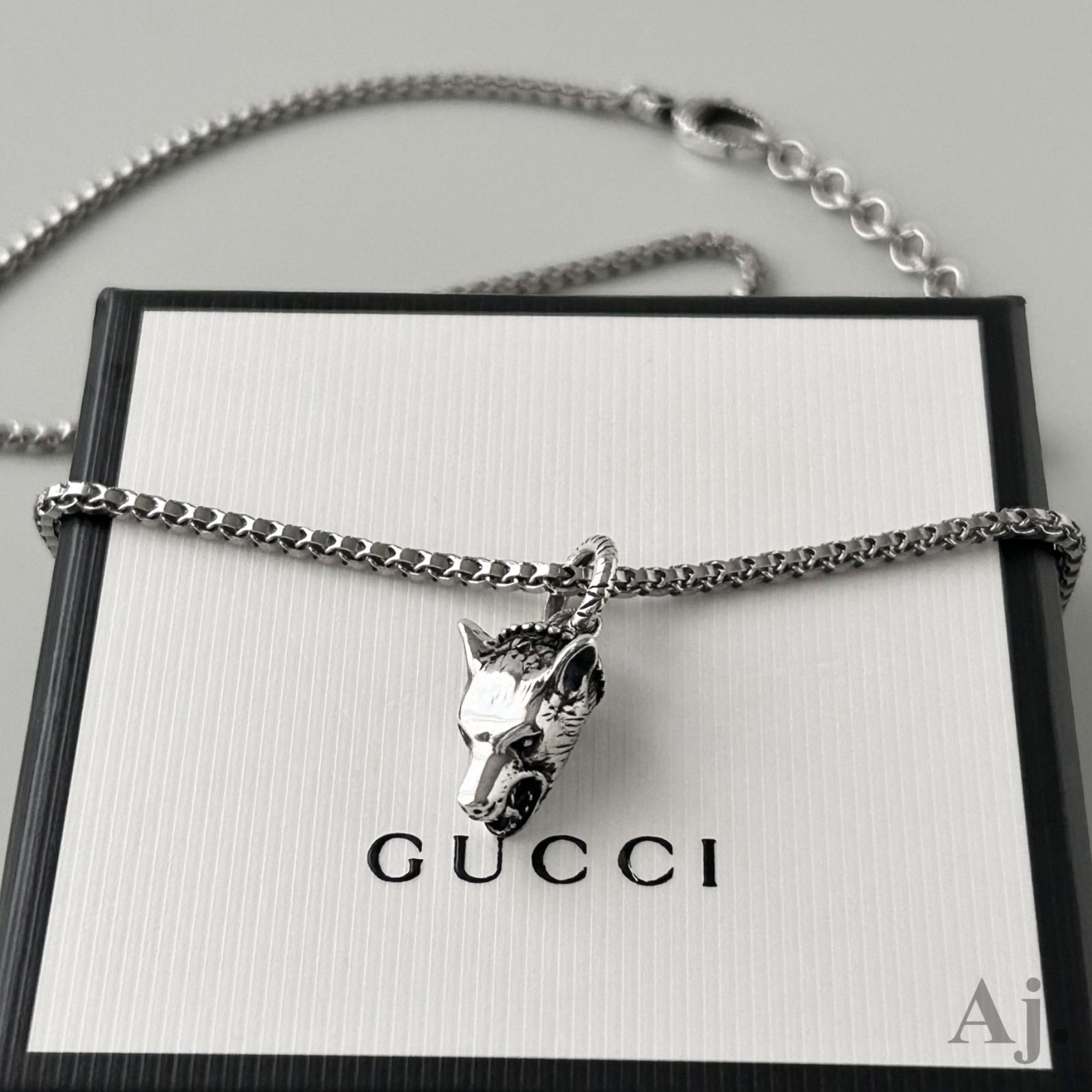 グッチ チェーン ネックレス アンガーフォレスト ウルフヘッド AG925