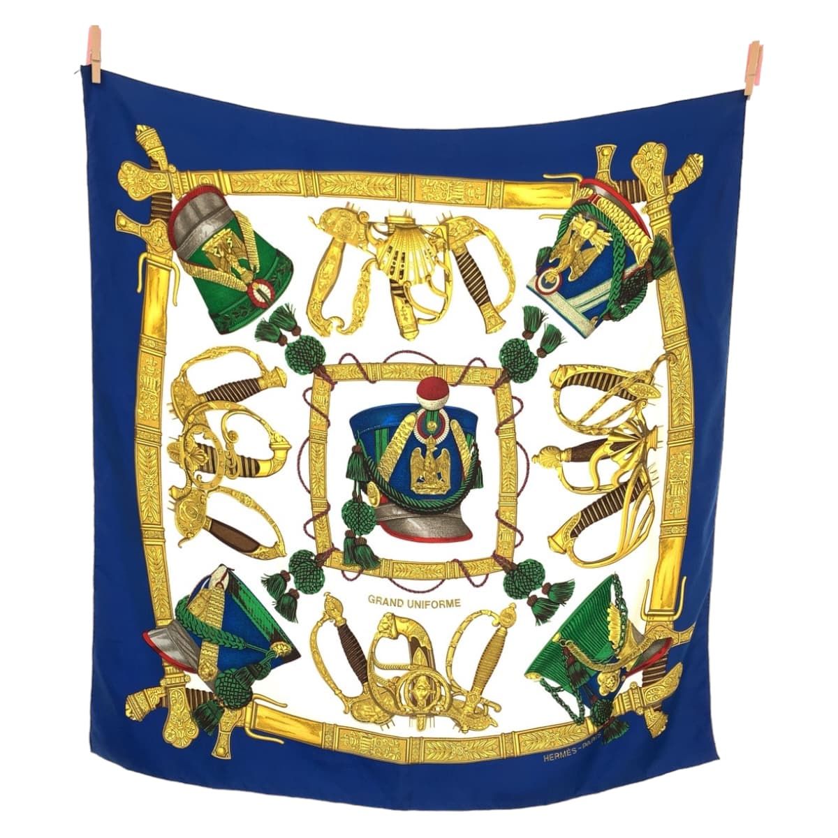 HERMES エルメス GRAND UNIFORME 壮大な制服 カレ 90 ブルー 青