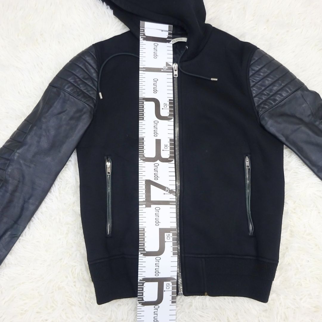 GIVENCHY ジバンシー レザー切り替え スエットジップアップパーカー