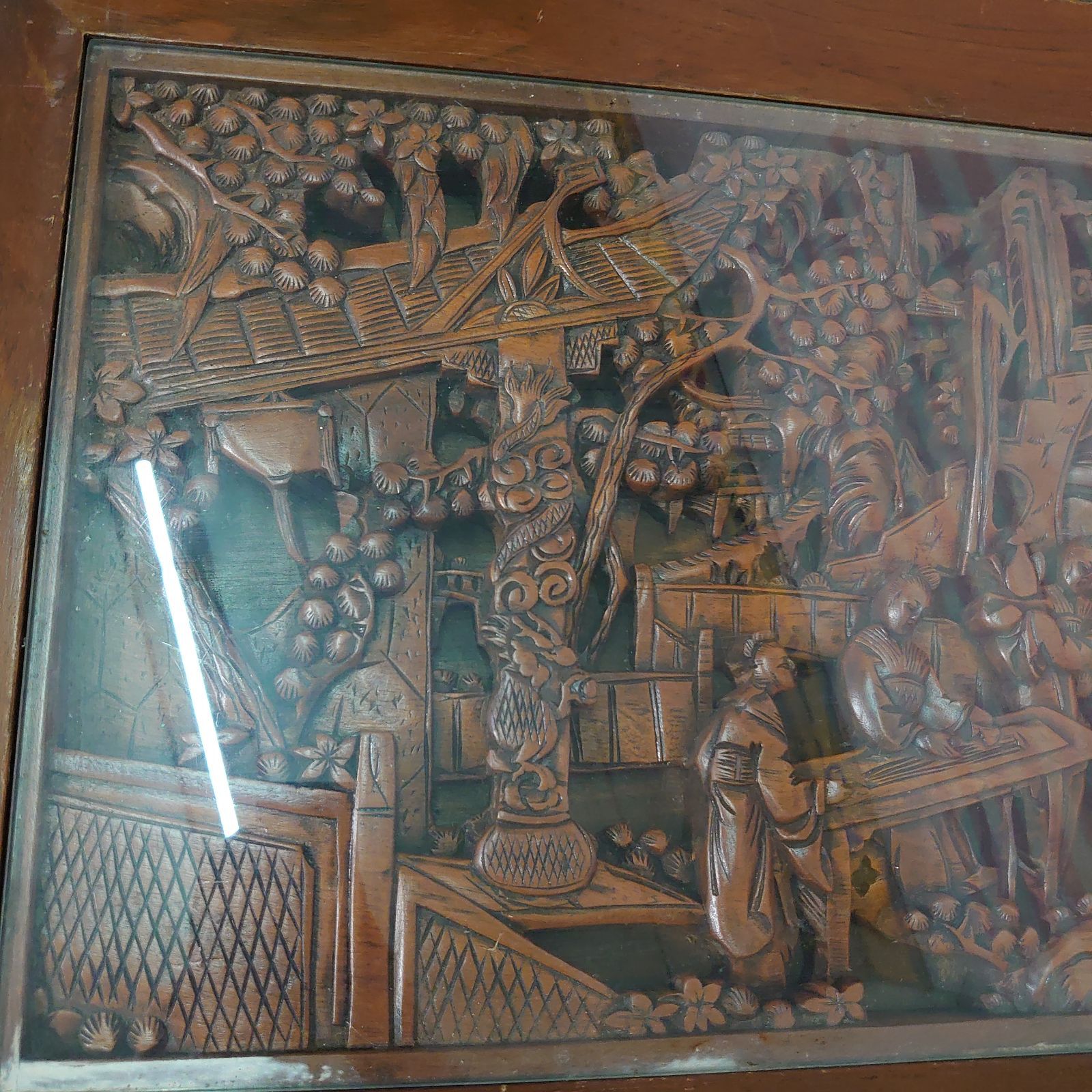 希少 ローテーブル センター テーブル 木彫り 彫刻 ガラステーブル