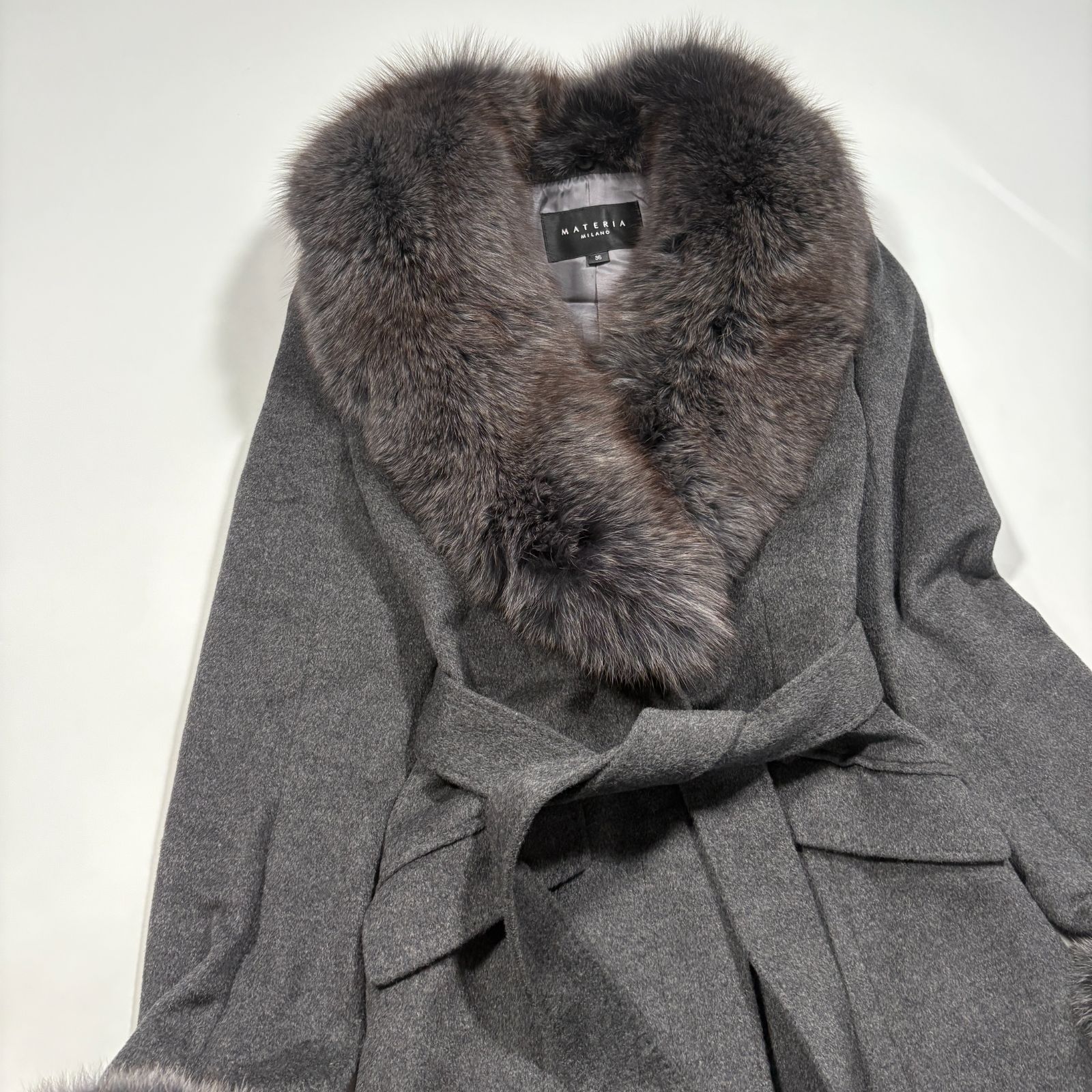 ほぼ未使用 MATERIA マテリア リアルファー アンゴラ ウール ロング