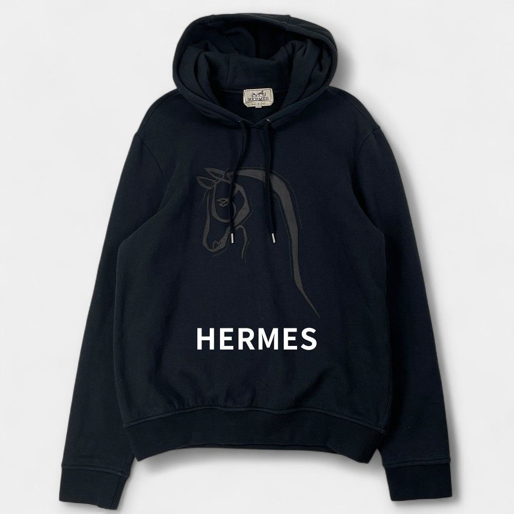 HERMES エルメス シュバルホース レザーパッチ プルオーバー 裏起毛