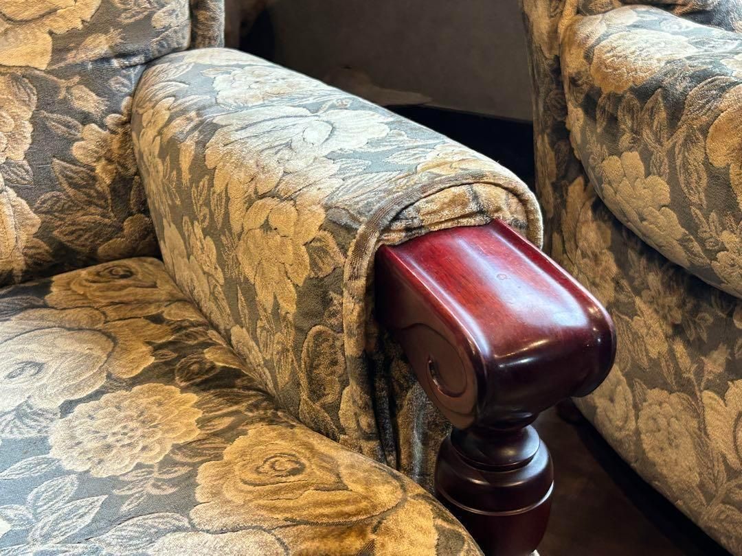 左側 金華山織 ベロア生地 ヴィンテージ ソファ アンティーク レトロ