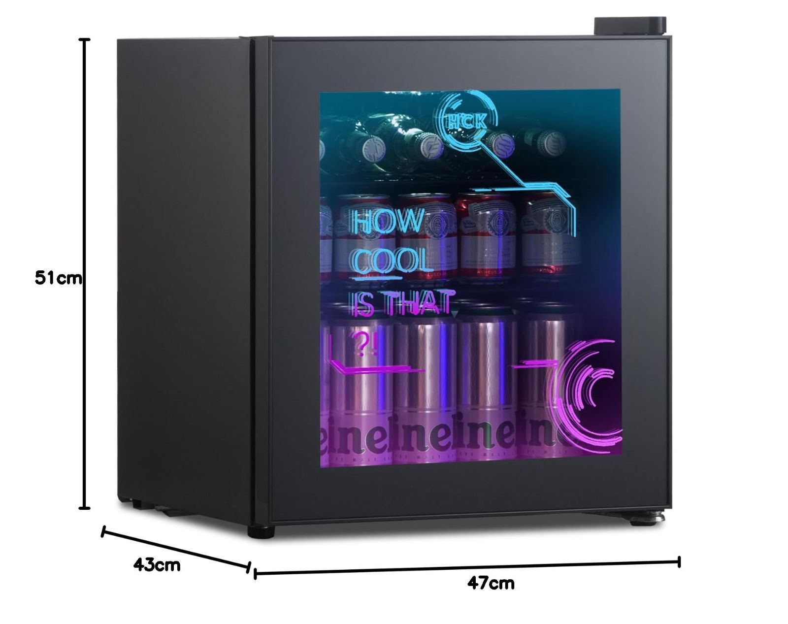 LEDネオン 大容量 右開き 1ドア 0℃～10℃ おしゃれ ドリンク冷蔵庫