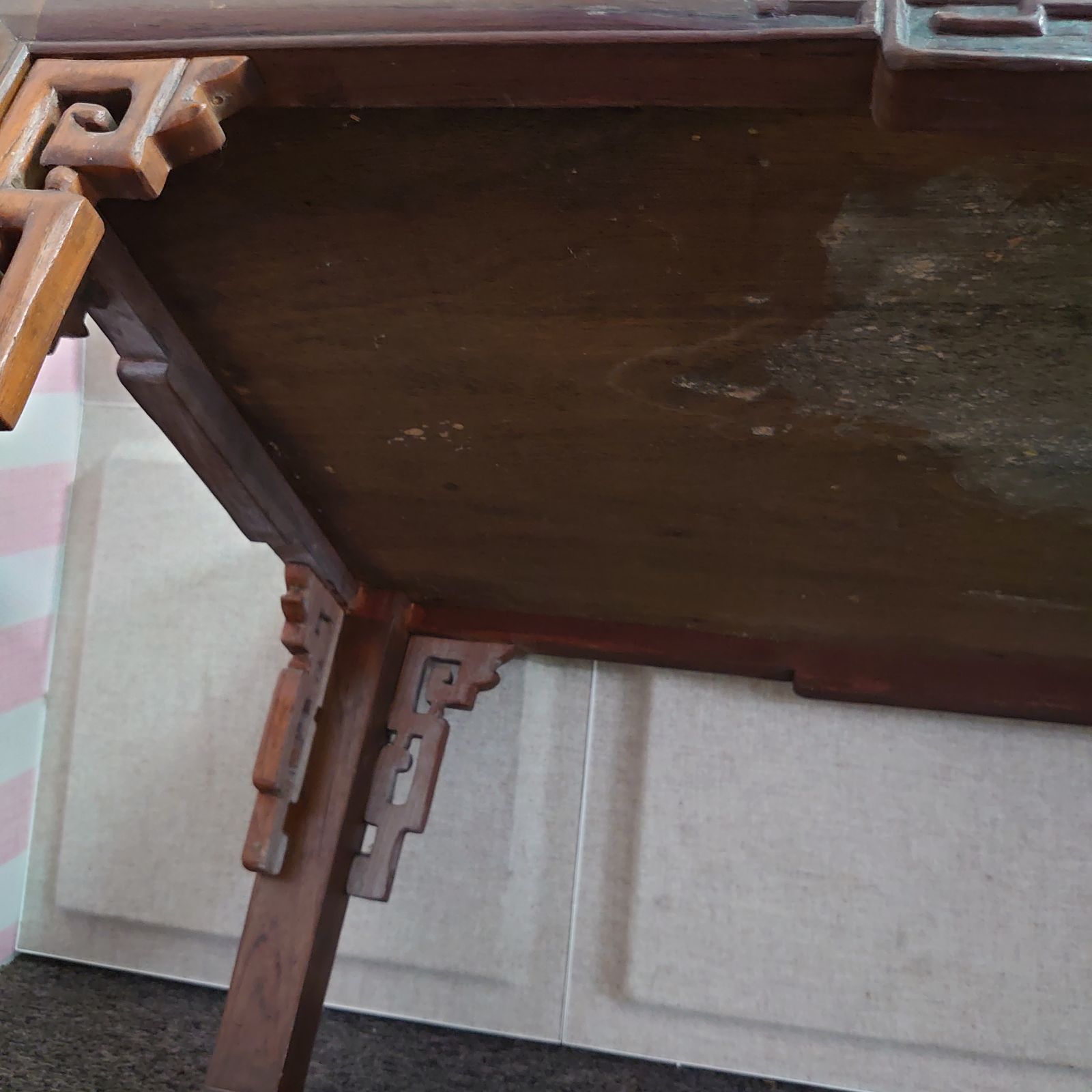 希少 ローテーブル センター テーブル 木彫り 彫刻 ガラステーブル