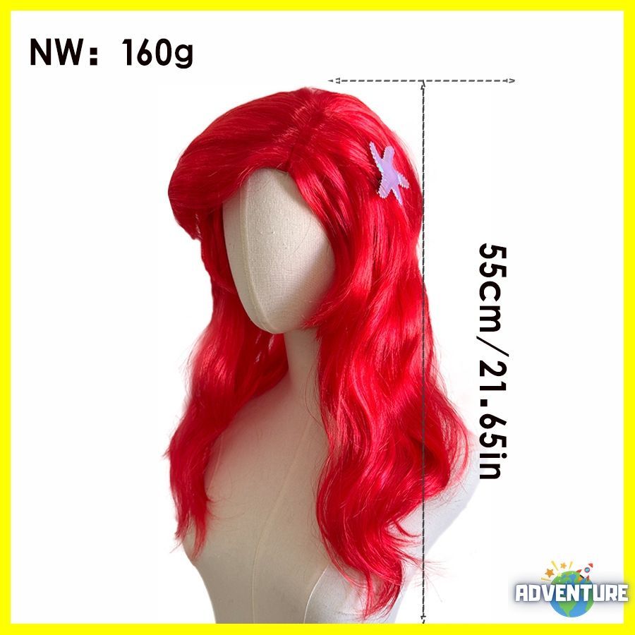 アリエル風 ウィッグ キッズ女の子100 120 130 140 150 ディズニー赤