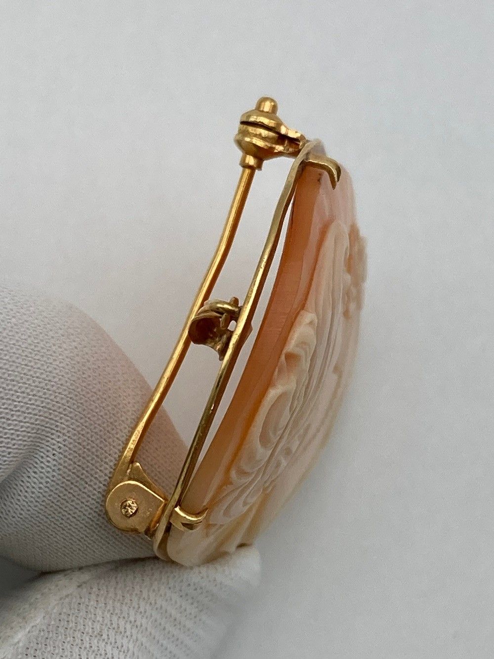 K18 シェルカメオ ブローチ ペンダントトップ 女性の横顔 中古 D4