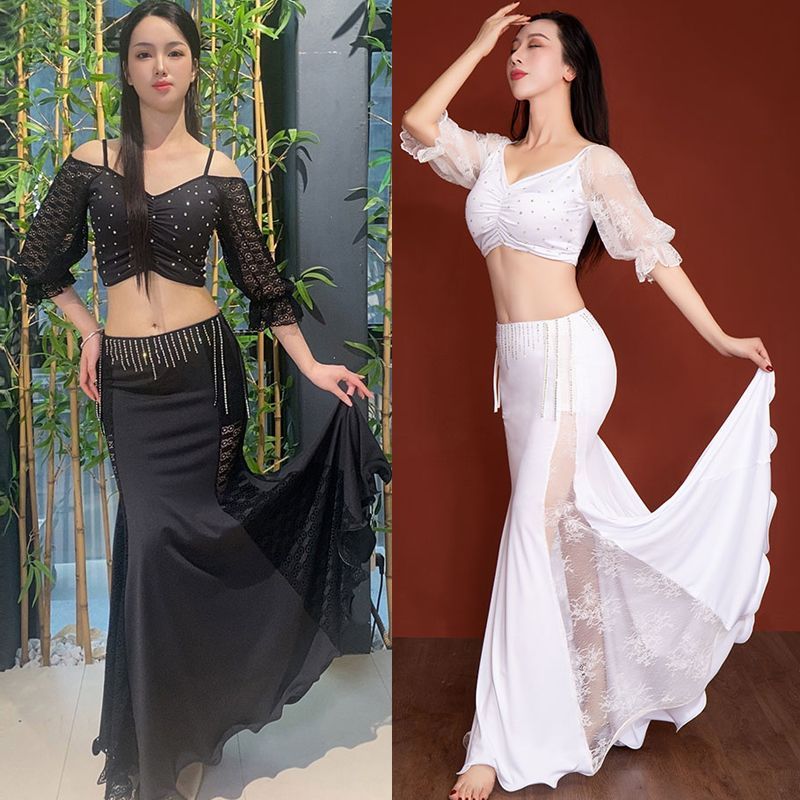 新品未使用 ベリーダンス衣装 セットアップ 白 黒 セクシー 優雅 V