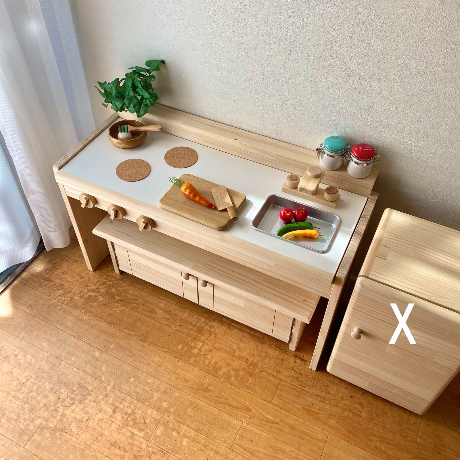 ワイドtype☆キッズデスク&おままごとキッチン☆ pap&mam ☆木製