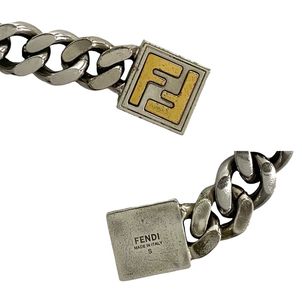 極 美品 FENDI フェンディ FF ロゴ GP シルバーメッキ チェーン