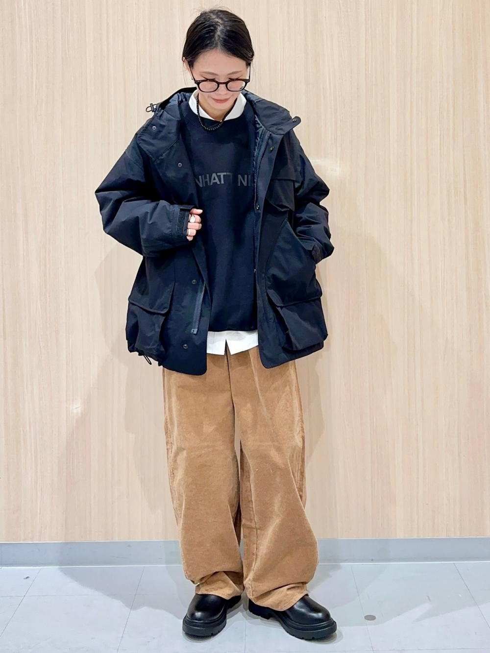 フェイクレザーハリントンジャケット、パデッドシェルパーカ