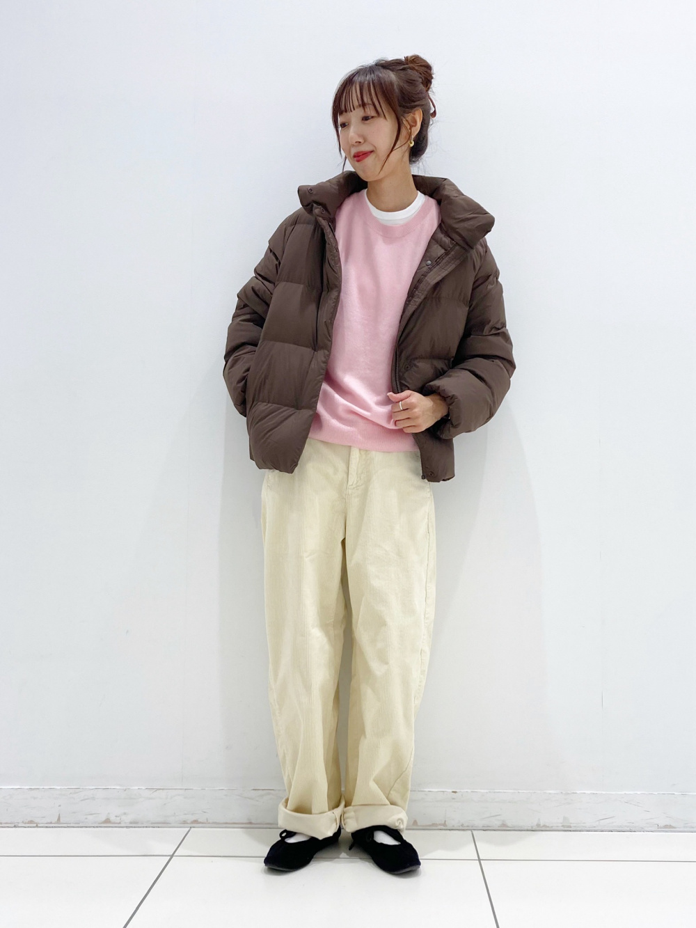 ソフトリブクルーネックT/長袖、パウダーソフトダウンジャケット」の