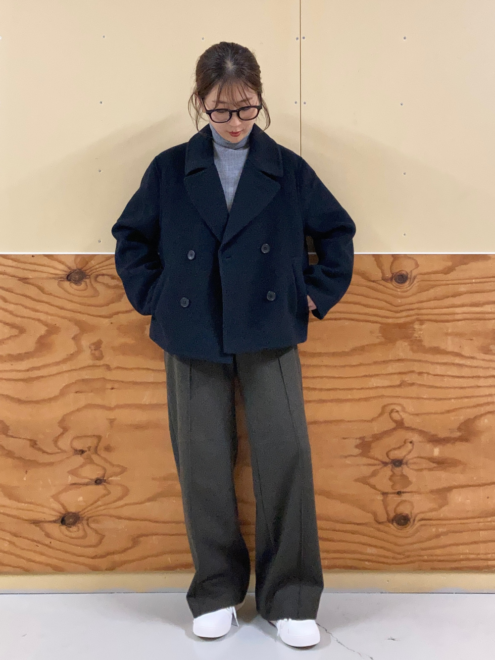 ダブルフェイスショートコートリラックスフィット、ピーナッツ