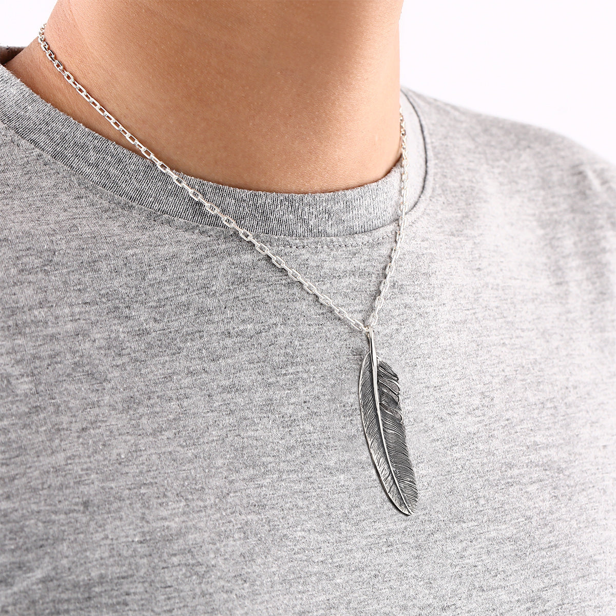 AQUA SILVER】フェザーネックレス（カットアズキシルバーチェーン）