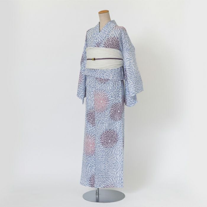 ゆかた 古今 むじな菊 （紫） 綿 パープル 仕立て上がり 日本製