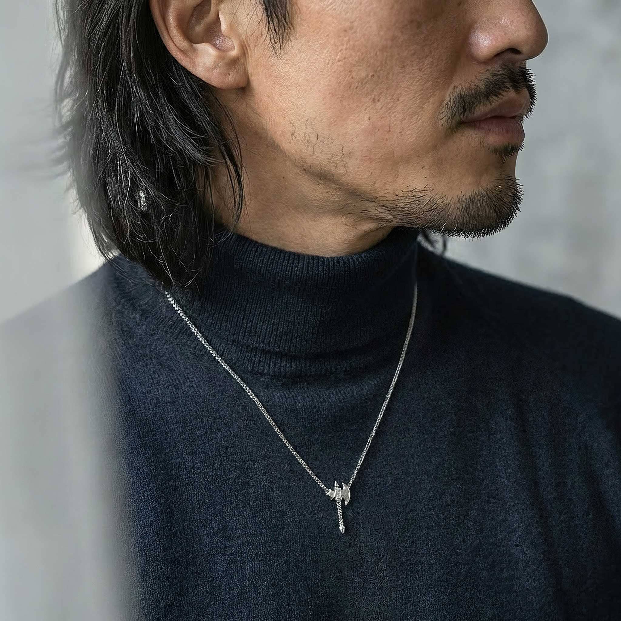 AWNL メンズ ムオニオナルスタ隕石 斧形シルバー喜平チェーン