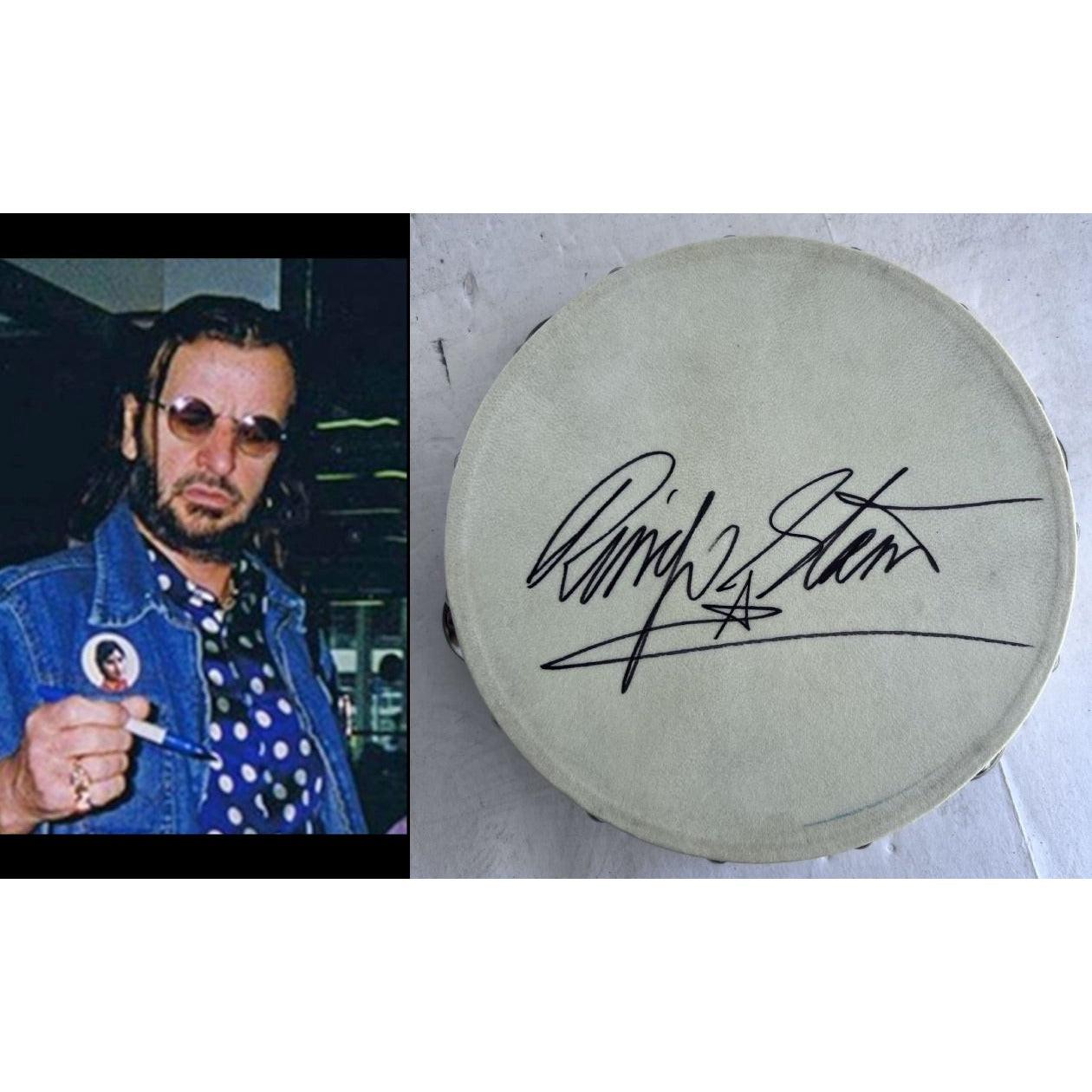 Ringo Starr legendary drummer of The Beatles 10-in tambourine signed