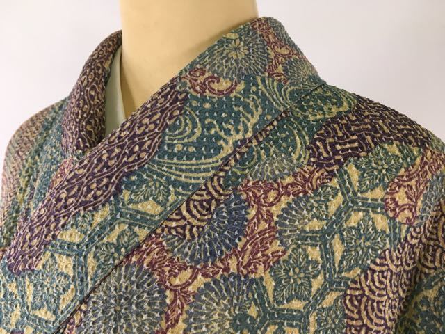 正絹 プレタ 着物 8424円から値引き中 ◇ 着物 名品 小紋 青緑 草花 総