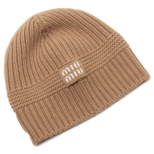 ミュウミュウ ニット帽 ビーニー カシミア ベージュ レディース MIU