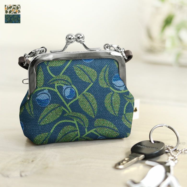 在庫商品】革ヒモ付き手提げがま口財布（小）【帆布・がまの実】 [M便