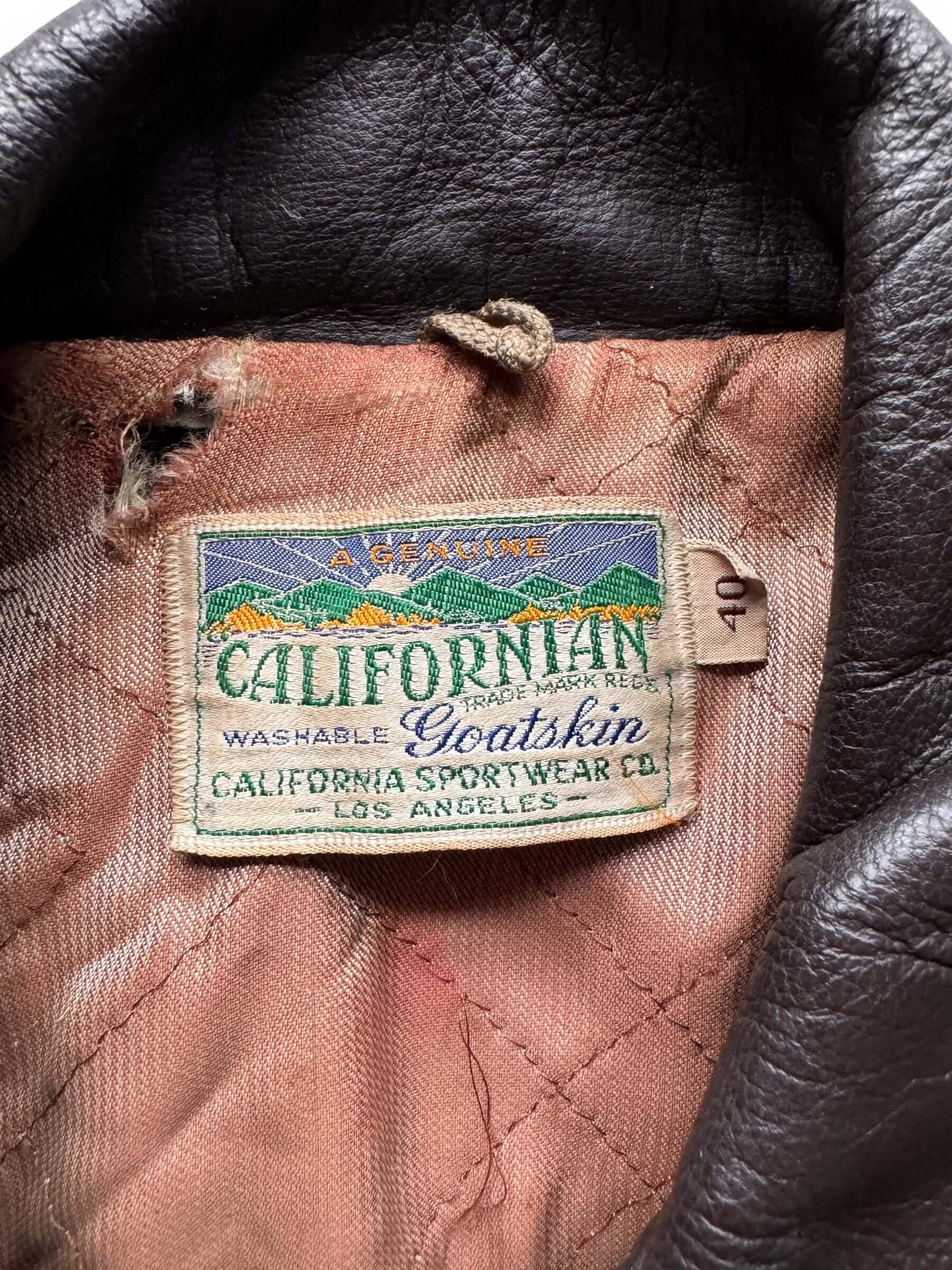Vintage 30s/40s Era Californian Goatskin A-2 Leather Jacket SZ 40