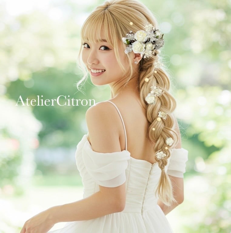 髪飾り 結婚式 成人式 白薔薇 ヘッドドレス パール ローズ