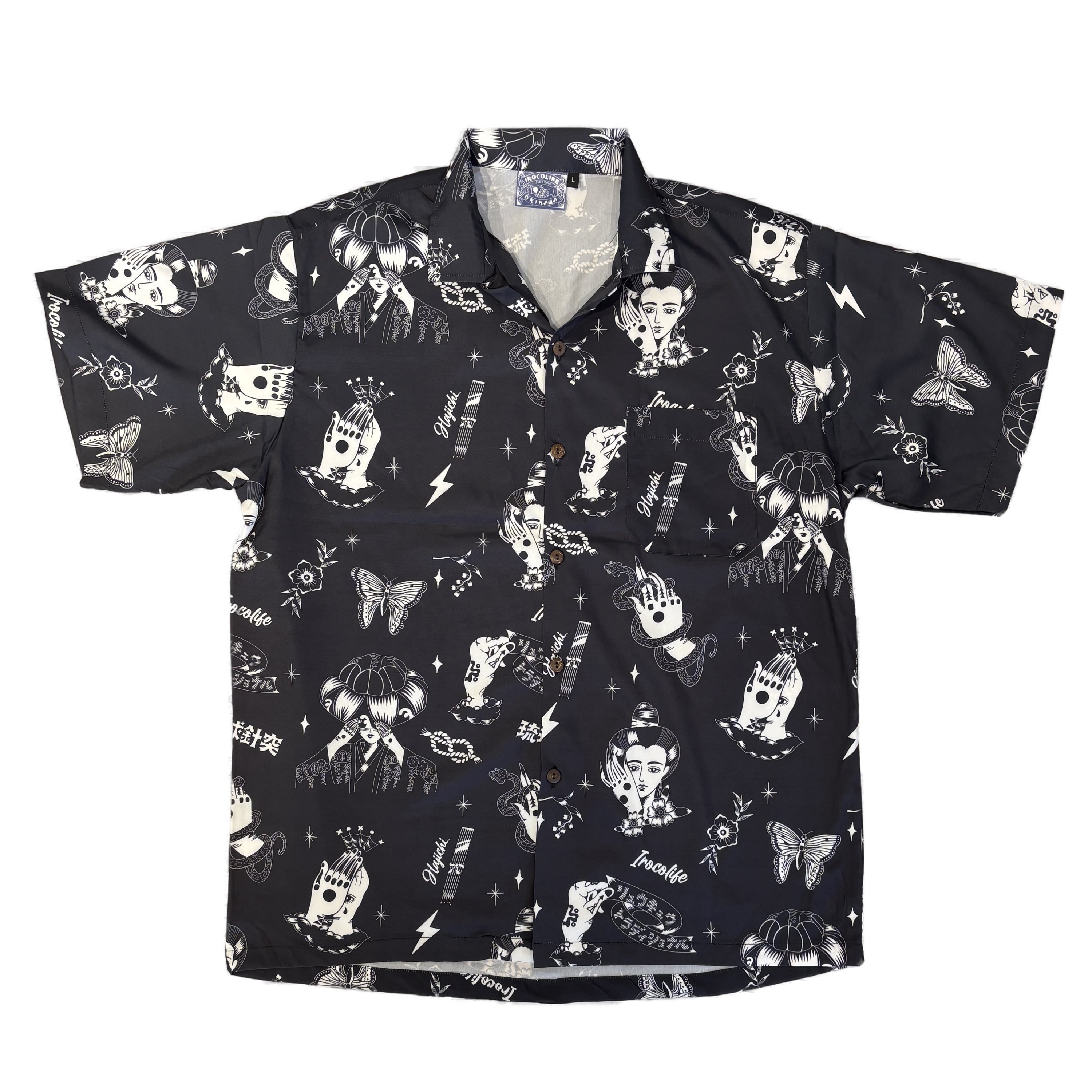 琉球針突（ハジチ）”モノクロ” アロハシャツ | 沖縄のセレクトショップ