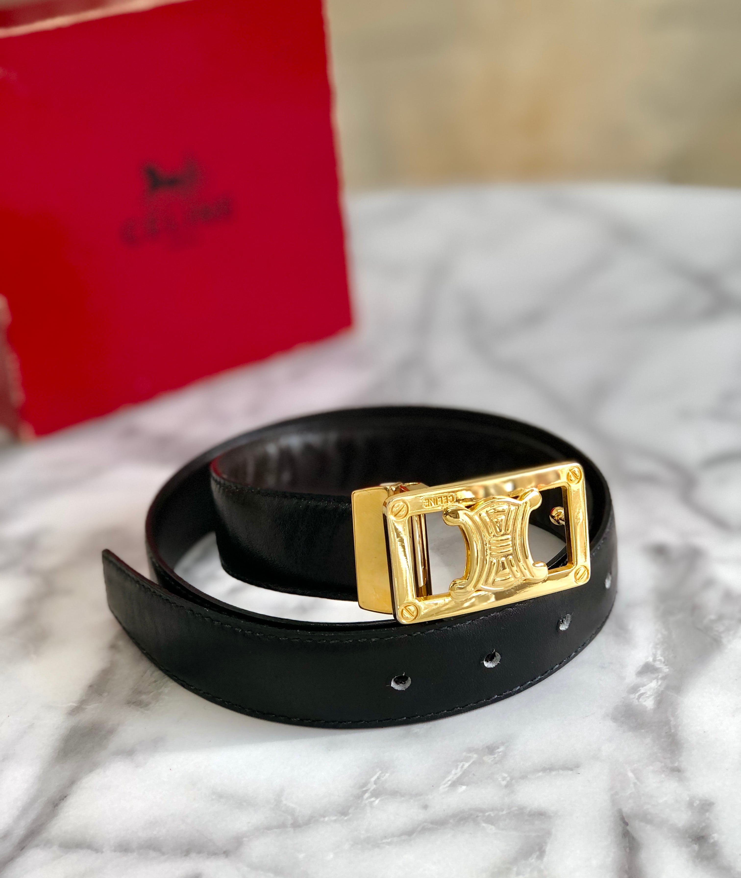 CELINE セリーヌ トリオンフ レザー リバーシブル ベルト ブラック