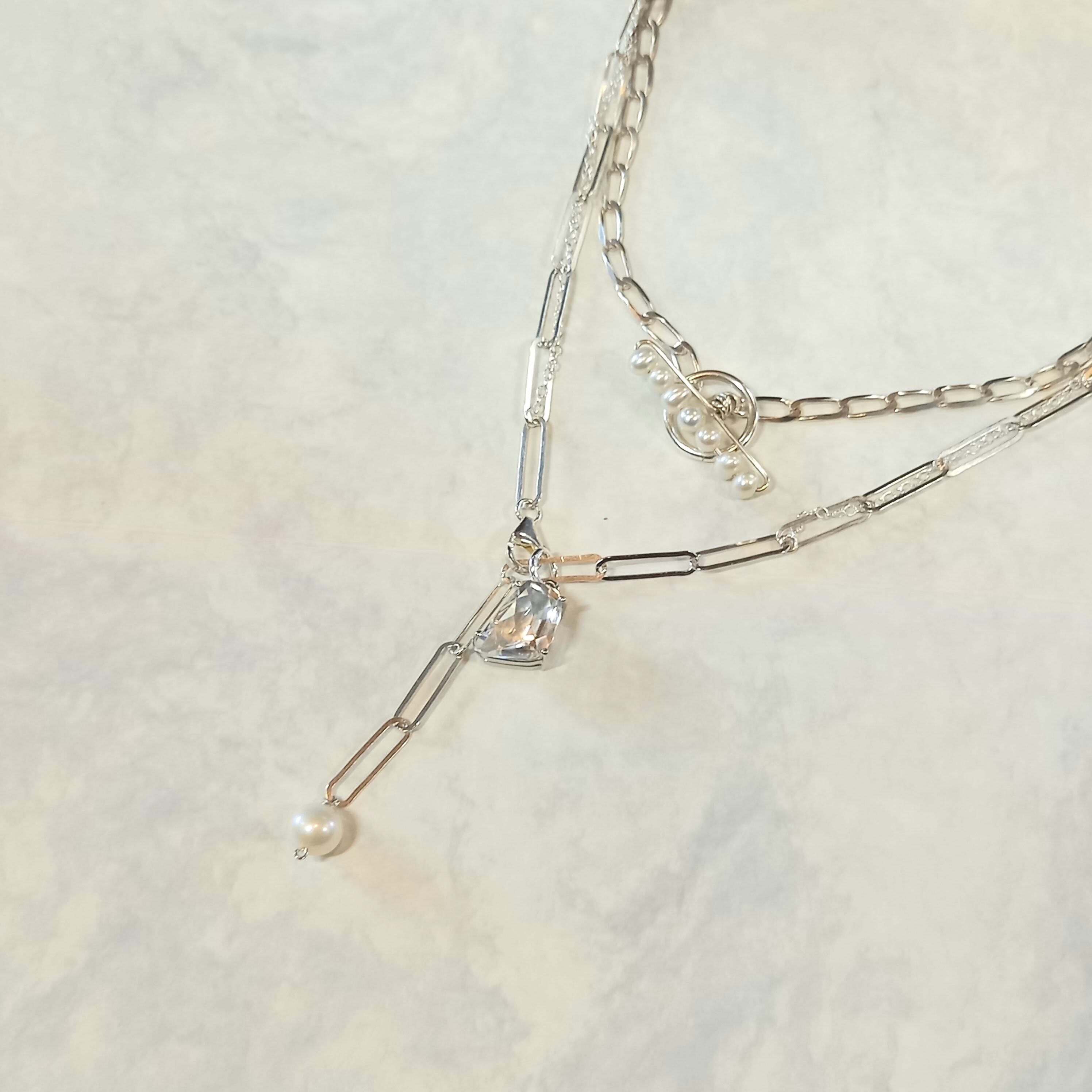 エンチャントシマーSV925ダブルチェーン＆クリスタルのネックレス