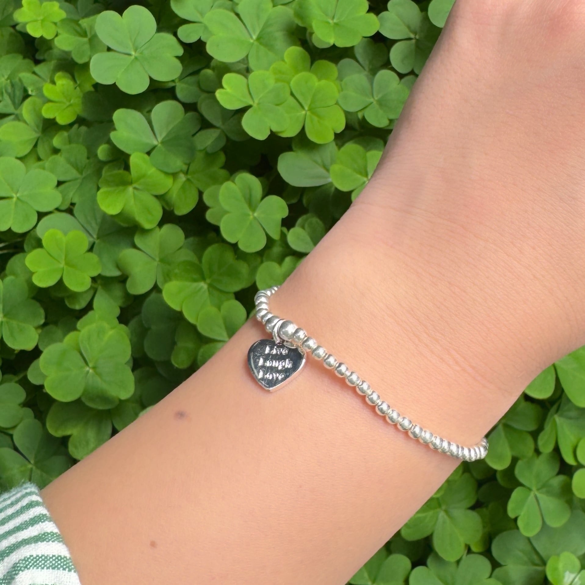 シルバー ボール ブレスレット(ゴムが伸びます！） with ハート