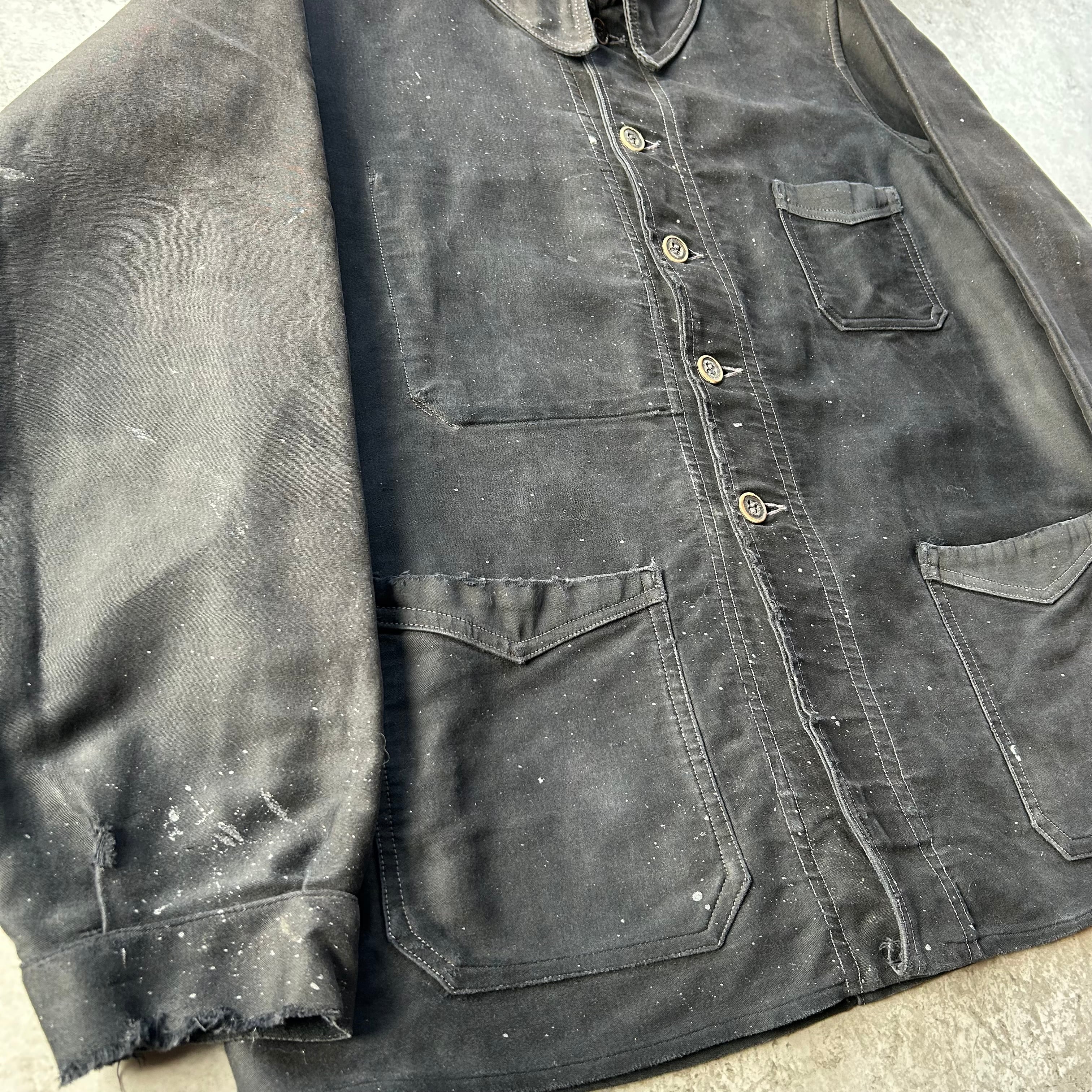 30s フレンチワーク モールスキンジャケット ブラック 40-42相当