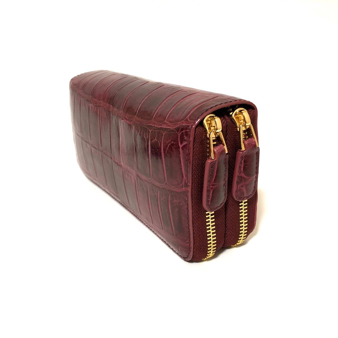 クロコダイル 長財布 本革 センター取り 肚ワニ ダブルファスナー