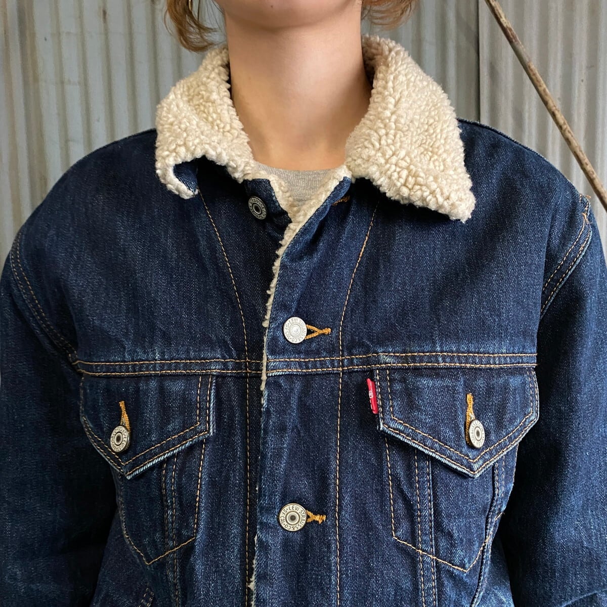 リーバイス デニムボアジャケット メンズS 古着 Levi's 濃色 ネイビー
