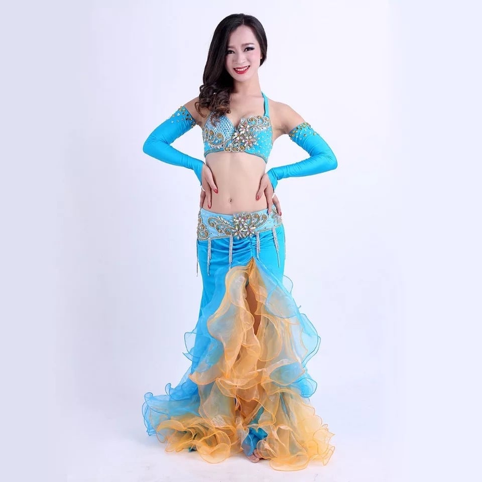 ベリーダンス 衣装 オリエンタル ハンドメイド ビーズ 4点セット ブラ