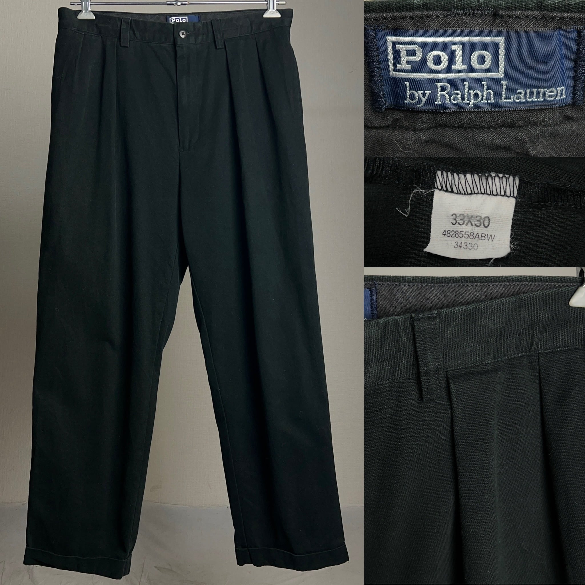 90's Polo by Ralph Lauren IN TUCK Black Wide Cotton Pants W33 L30